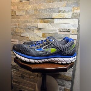 Men's Sz 12  Brooks Ghost 9 Road Running Shoes Anthracite/Electric Blue/Lime